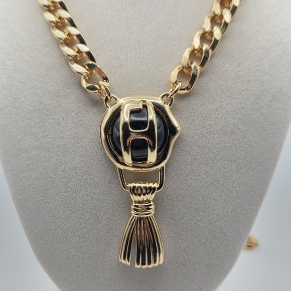 Vintage FRED HAYMAN Beverly Hills Gold Tone Chunky Curb Chain 'H' Tassel - Picture 2 of 13